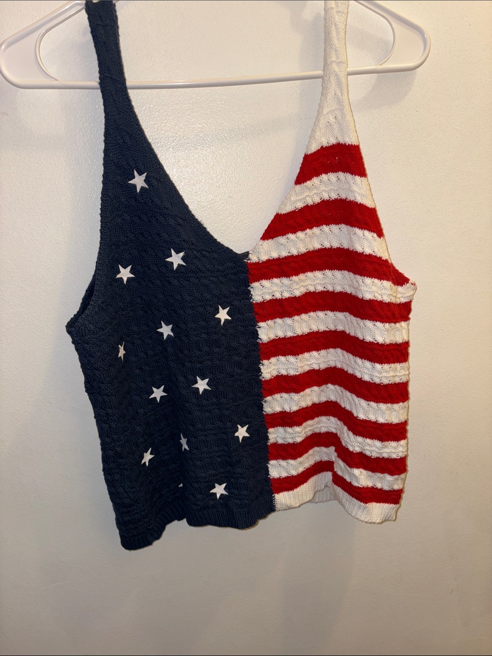 moon & madison Red White and Navy American Flag Knit Tank Top